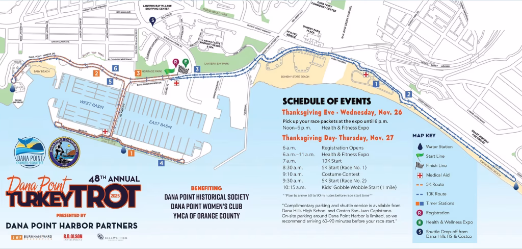 Dana Point Turkey Trot 2025 Course Map Thanksgiving Day Thursday November 27 2025
